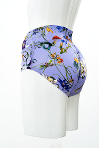 Side view of high-rise full-coverage woman's floral print underwear