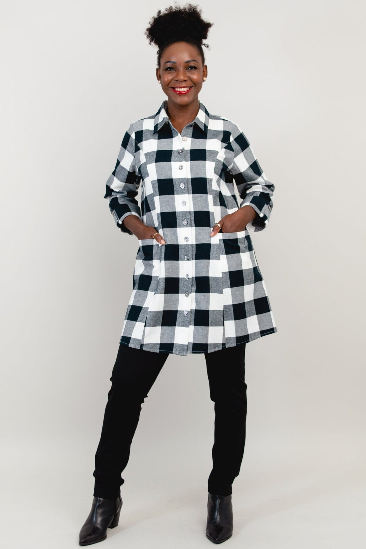 Larissa Tunic, Grey Plaid, Cotton Flannel - Final Sale