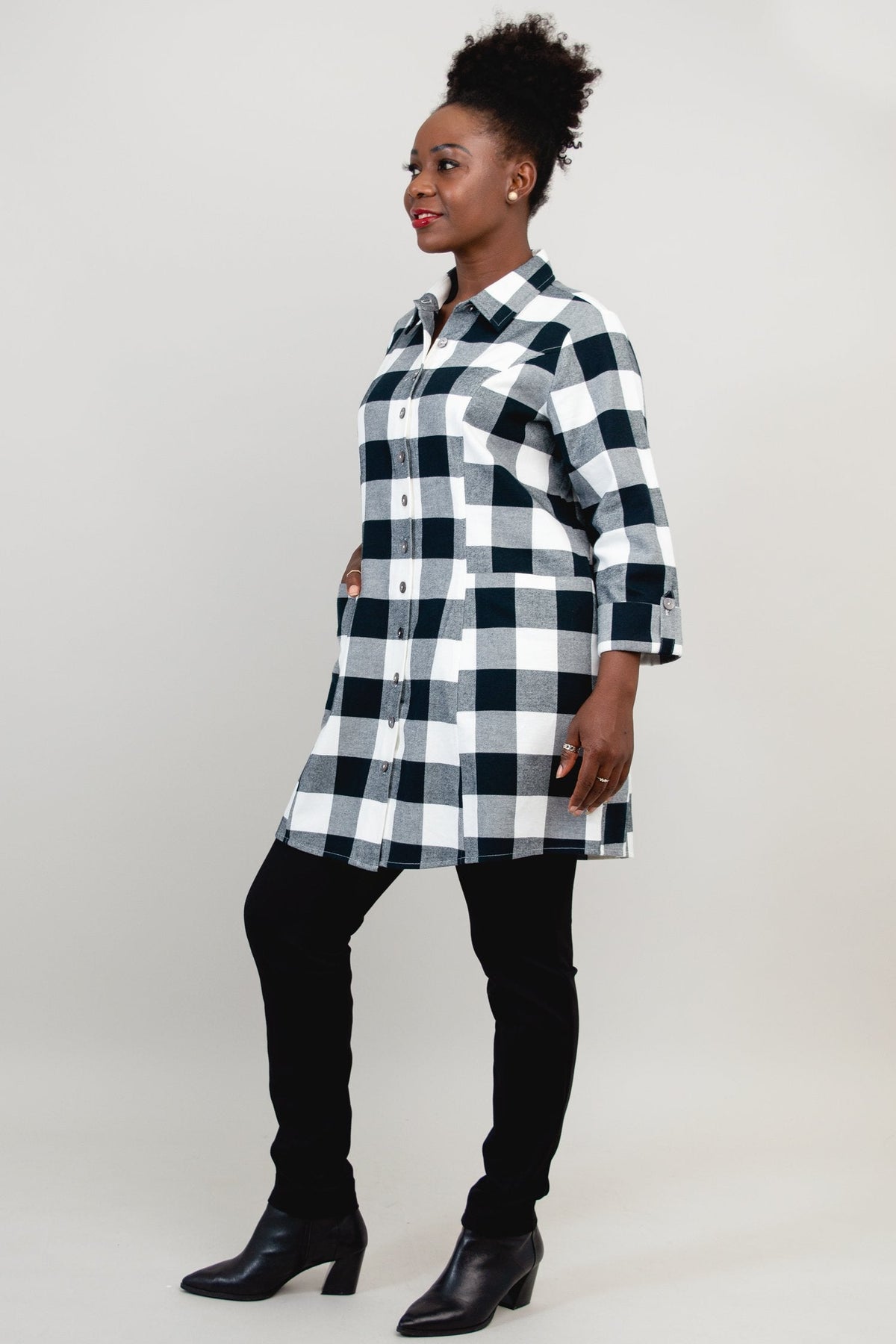 Larissa Tunic, Grey Plaid, Cotton Flannel - Final Sale