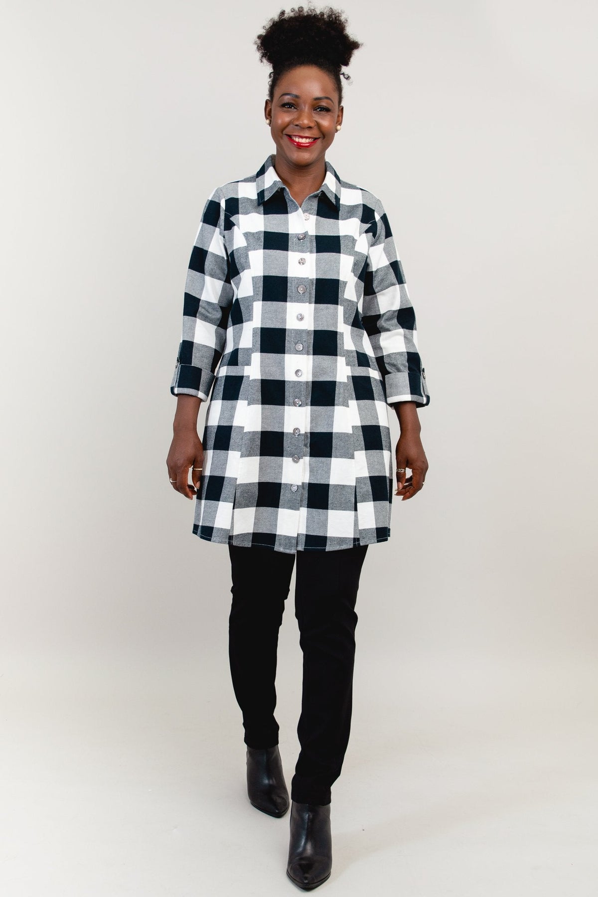 Larissa Tunic, Grey Plaid, Cotton Flannel - Final Sale
