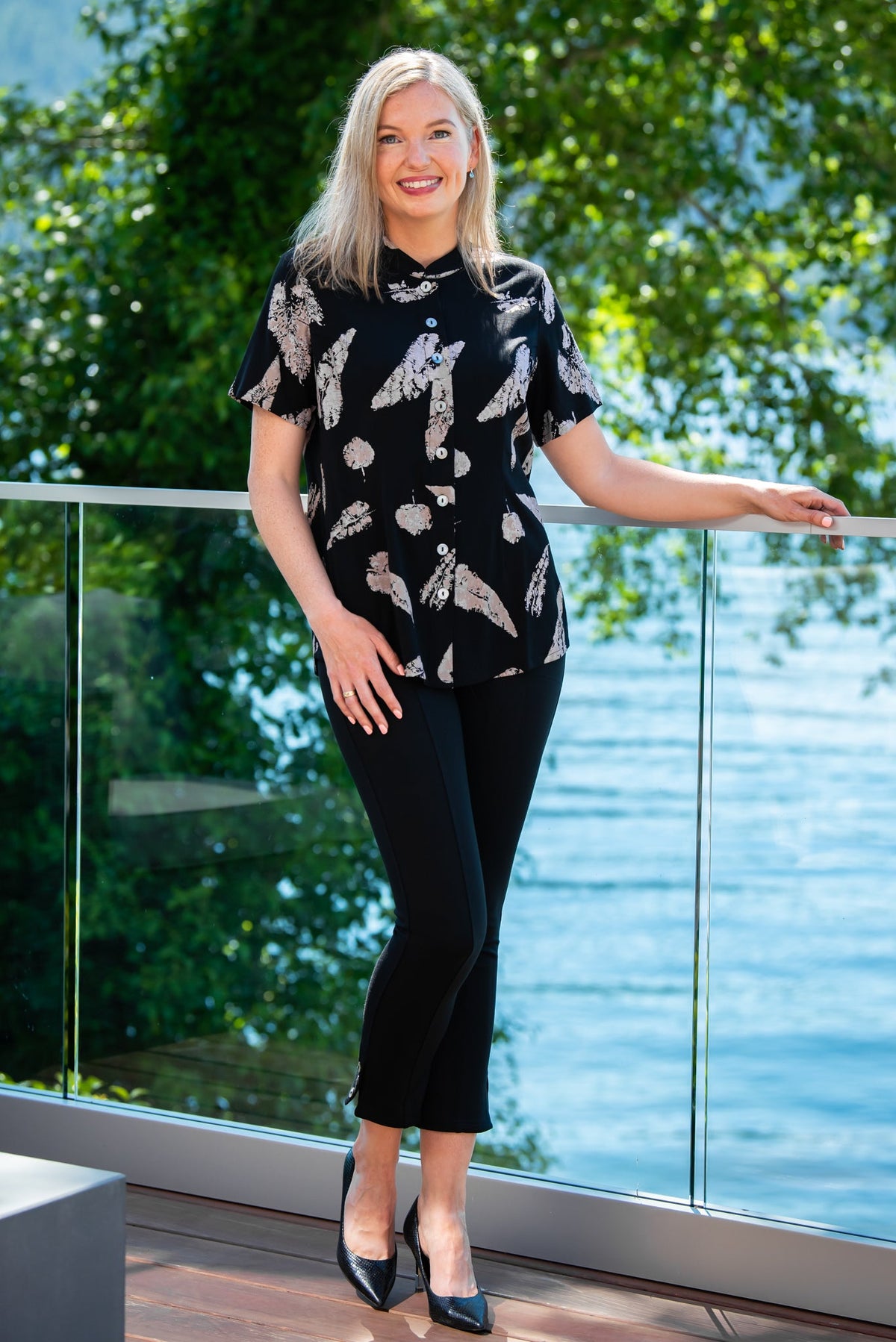 Debra Top, Leaf Shadow, Linen Bamboo - Final Sale
