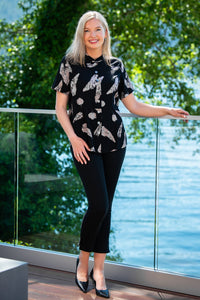 Debra Top, Leaf Shadow, Linen Bamboo - Final Sale
