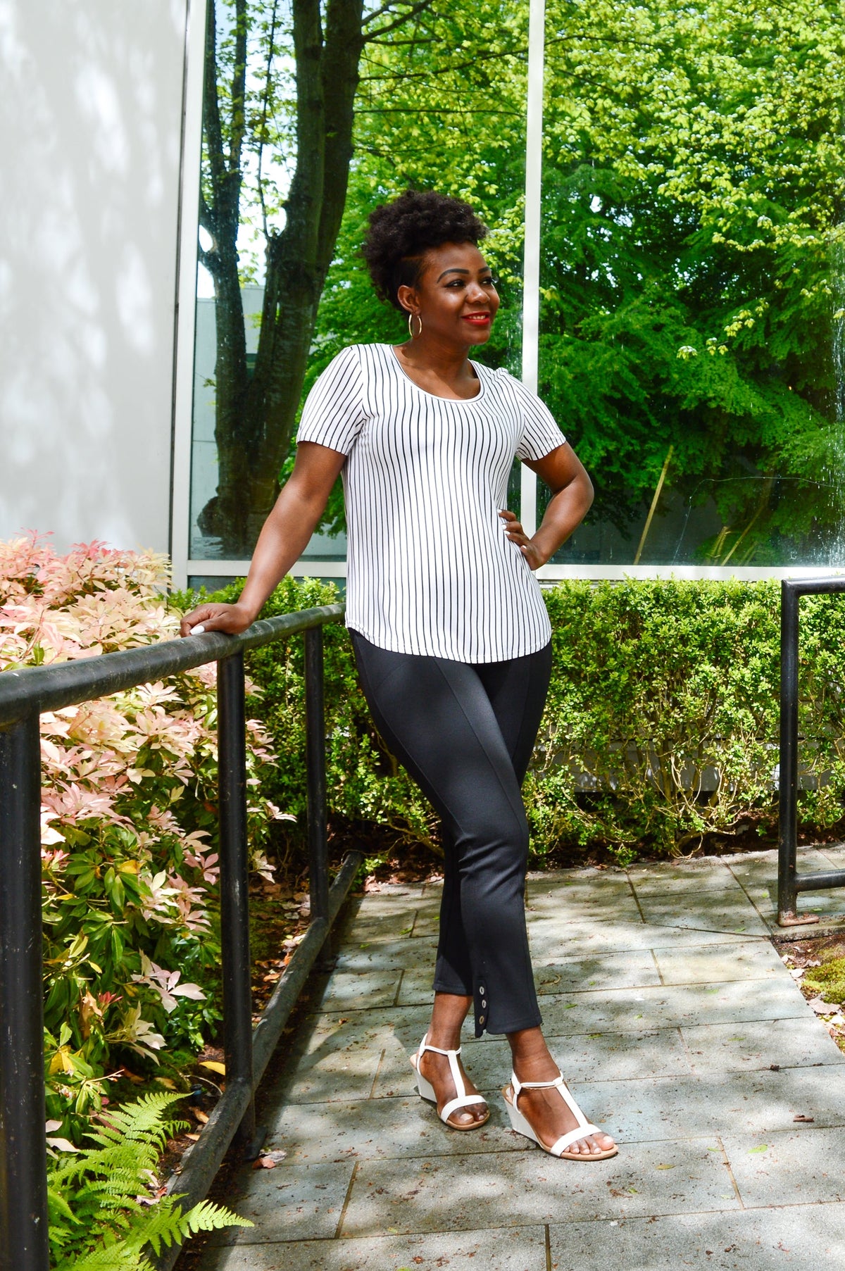 Tessa Tee, White/Black Small Stripe, Bamboo- Final Sale