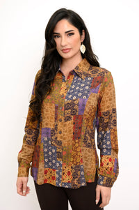 Linzy Blouse, Fall Picnic, Linen Bamboo
