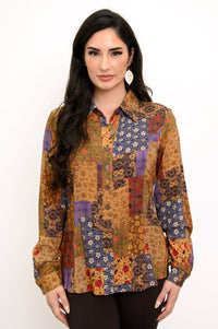 Linzy Blouse, Fall Picnic, Linen Bamboo