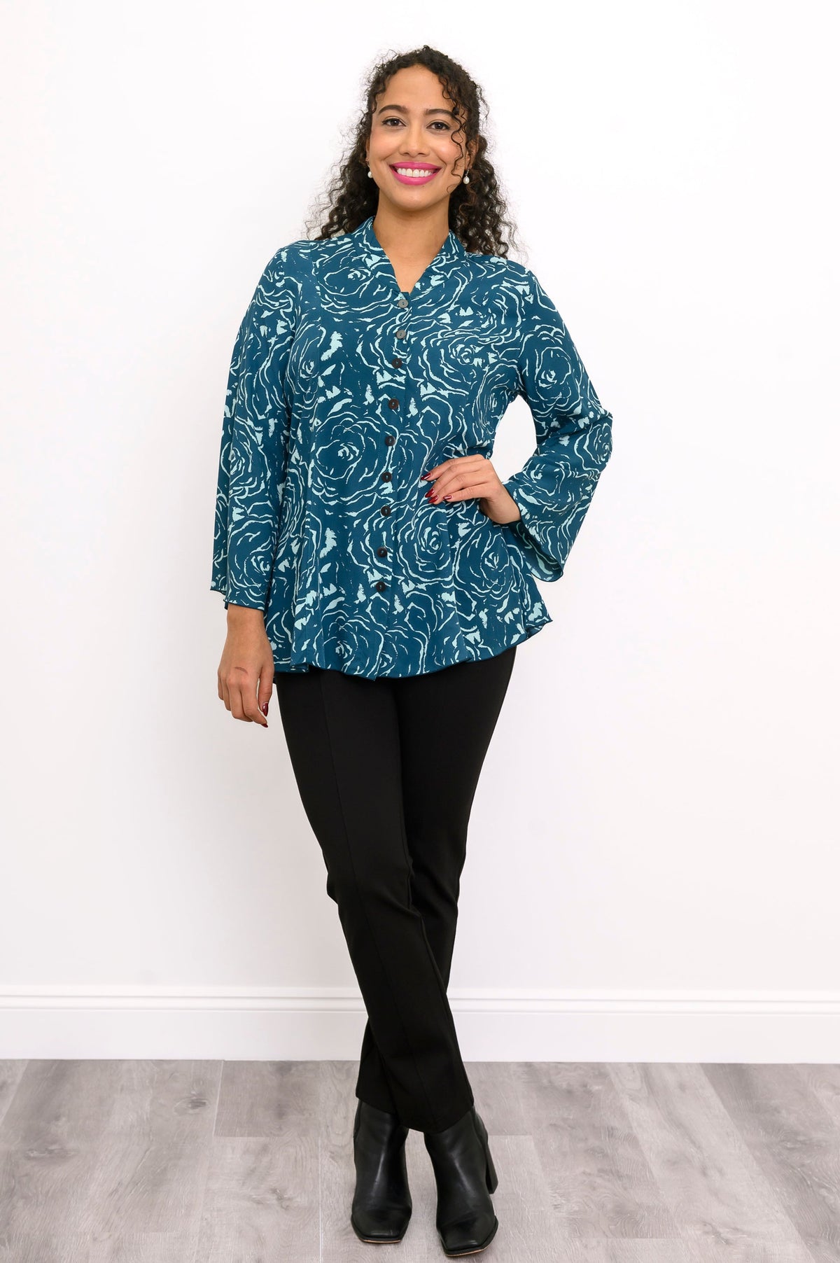 Mar Blouse, Big Teal Rose