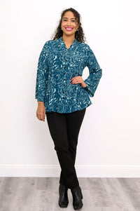 Mar Blouse, Big Teal Rose