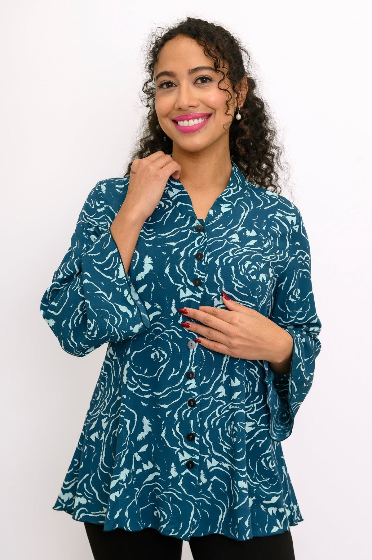 Mar Blouse, Big Teal Rose