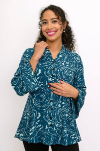 Mar Blouse, Big Teal Rose