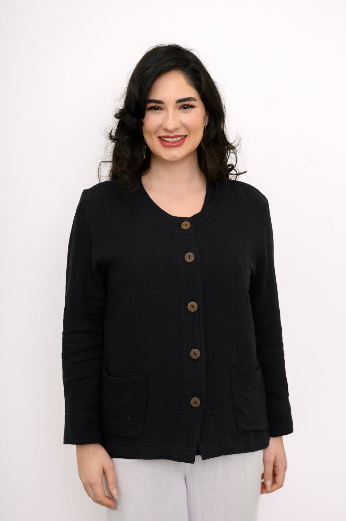 Meryl Jacket, Black, Cotton Gauze