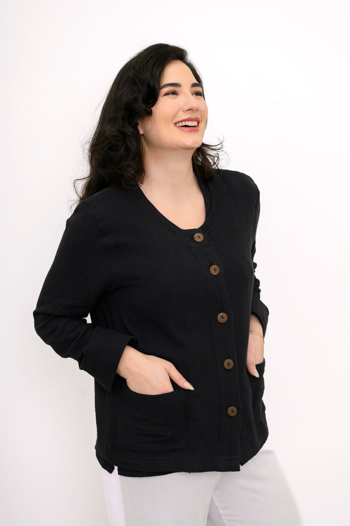 Meryl Jacket, Black, Cotton Gauze