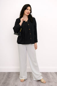 Pleat Tank, Black, Cotton Gauze