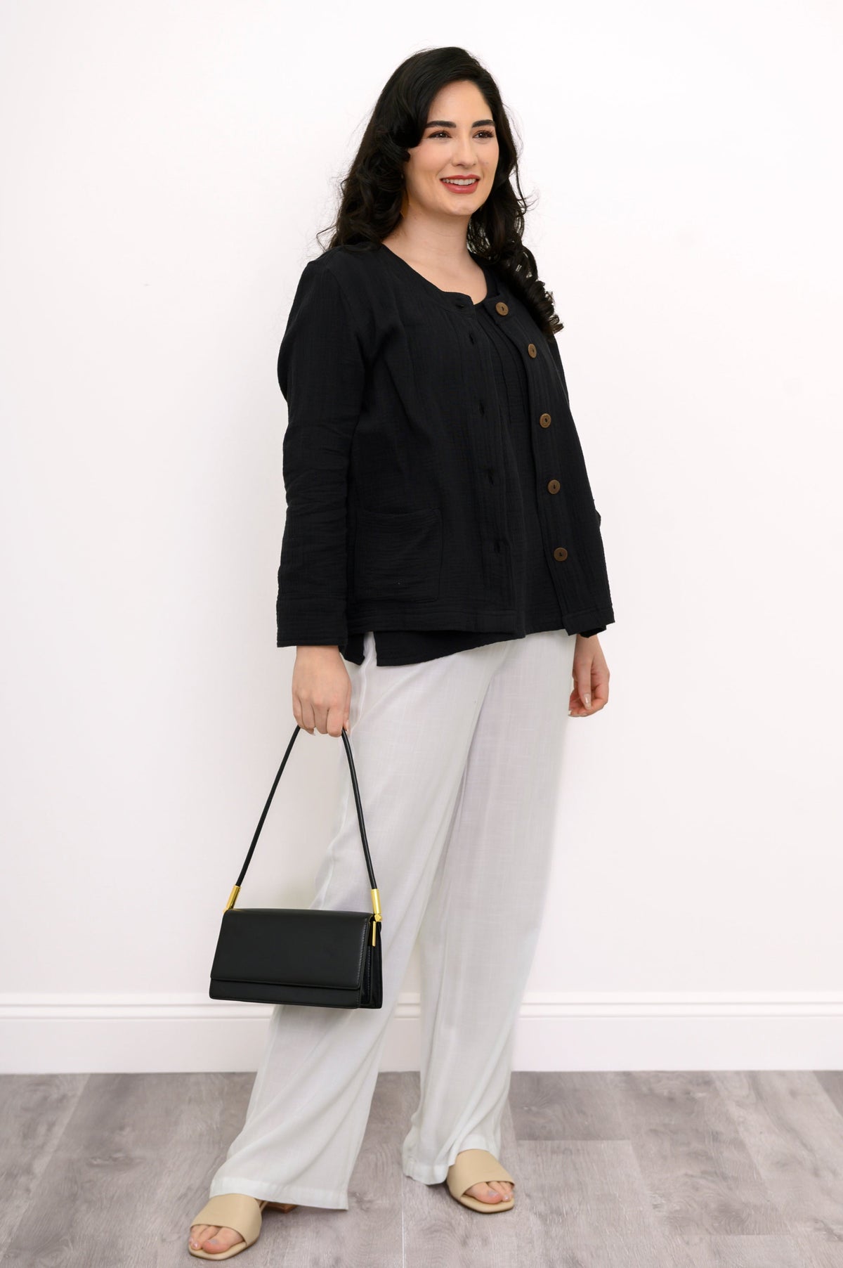 Meryl Jacket, Black, Cotton Gauze