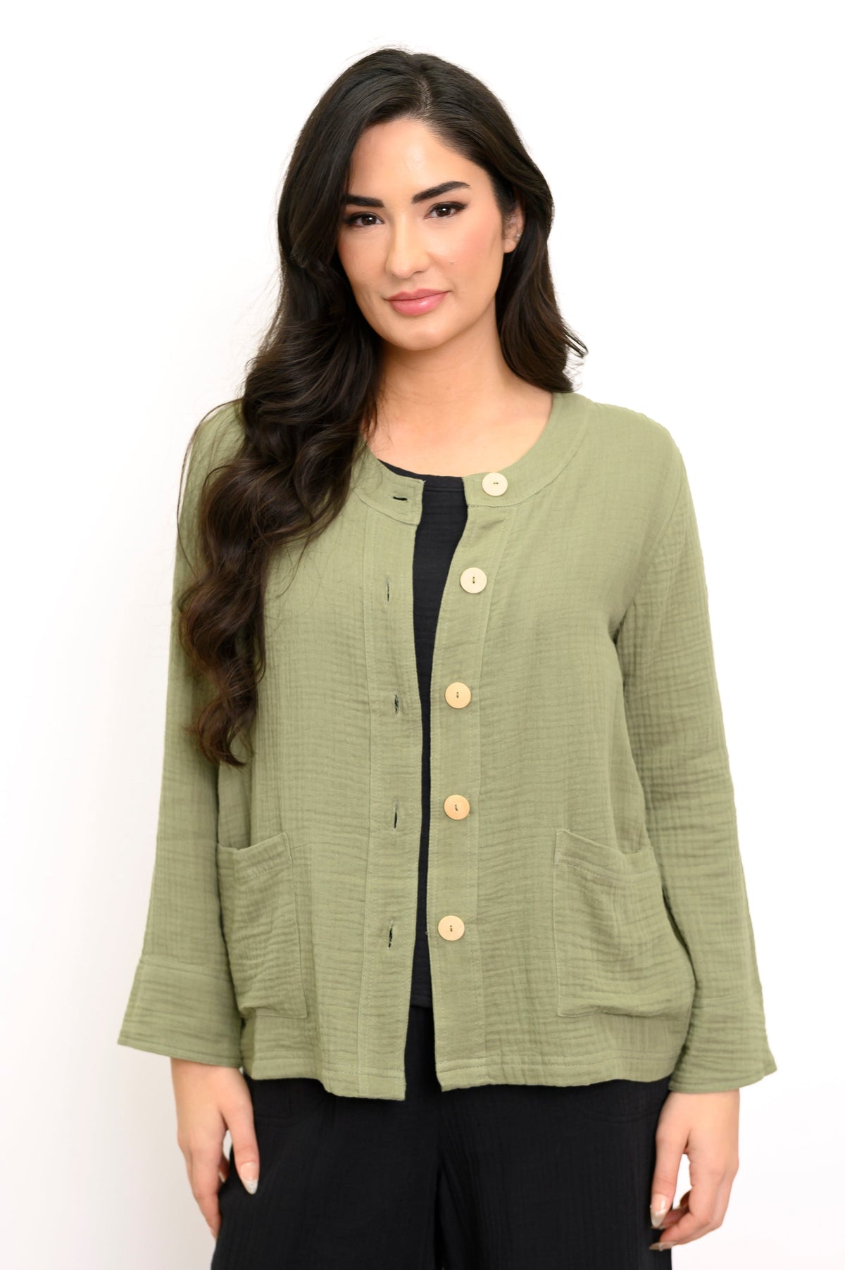 Meryl Jacket, Sage, Cotton Gauze