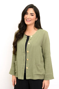 Meryl Jacket, Sage, Cotton Gauze