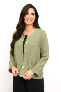Meryl Jacket, Sage, Cotton Gauze