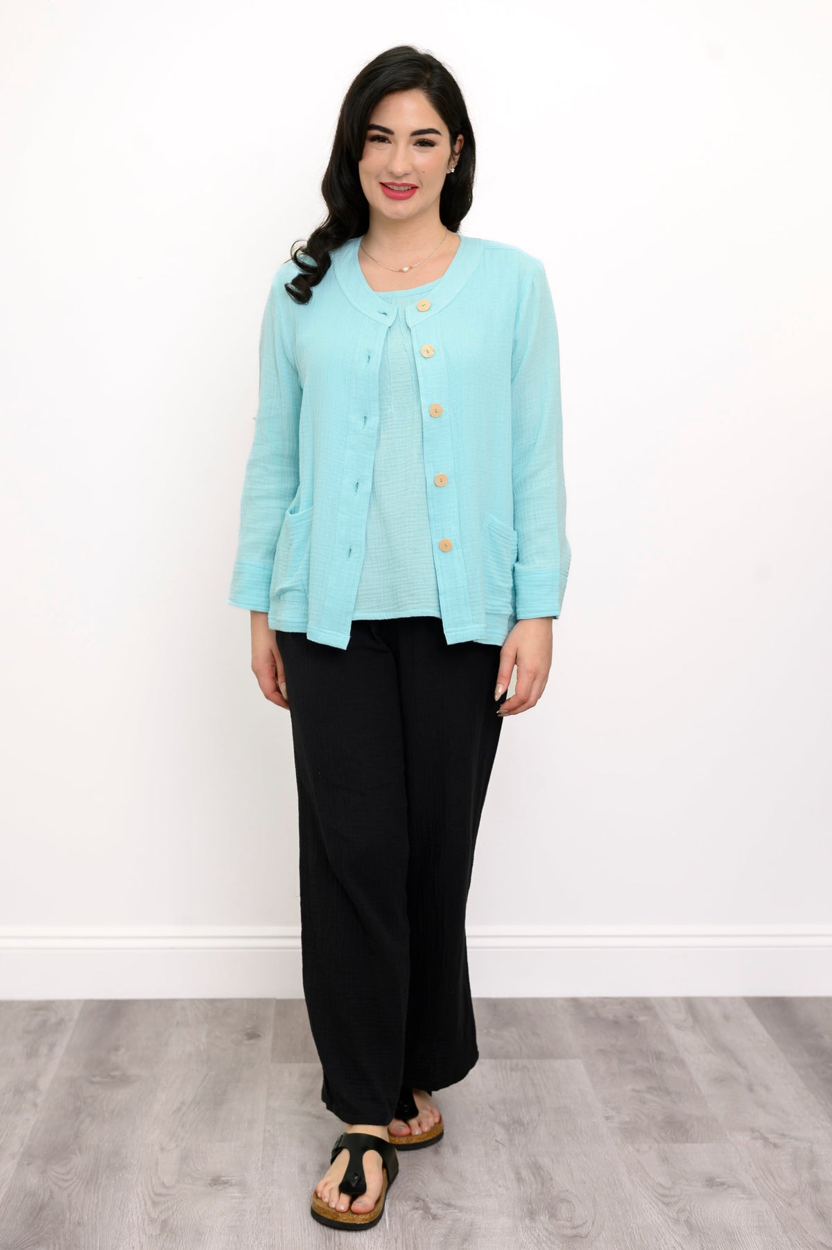 Meryl Jacket, Turquoise, Cotton Gauze