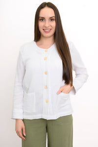Meryl Jacket, White, Cotton Gauze