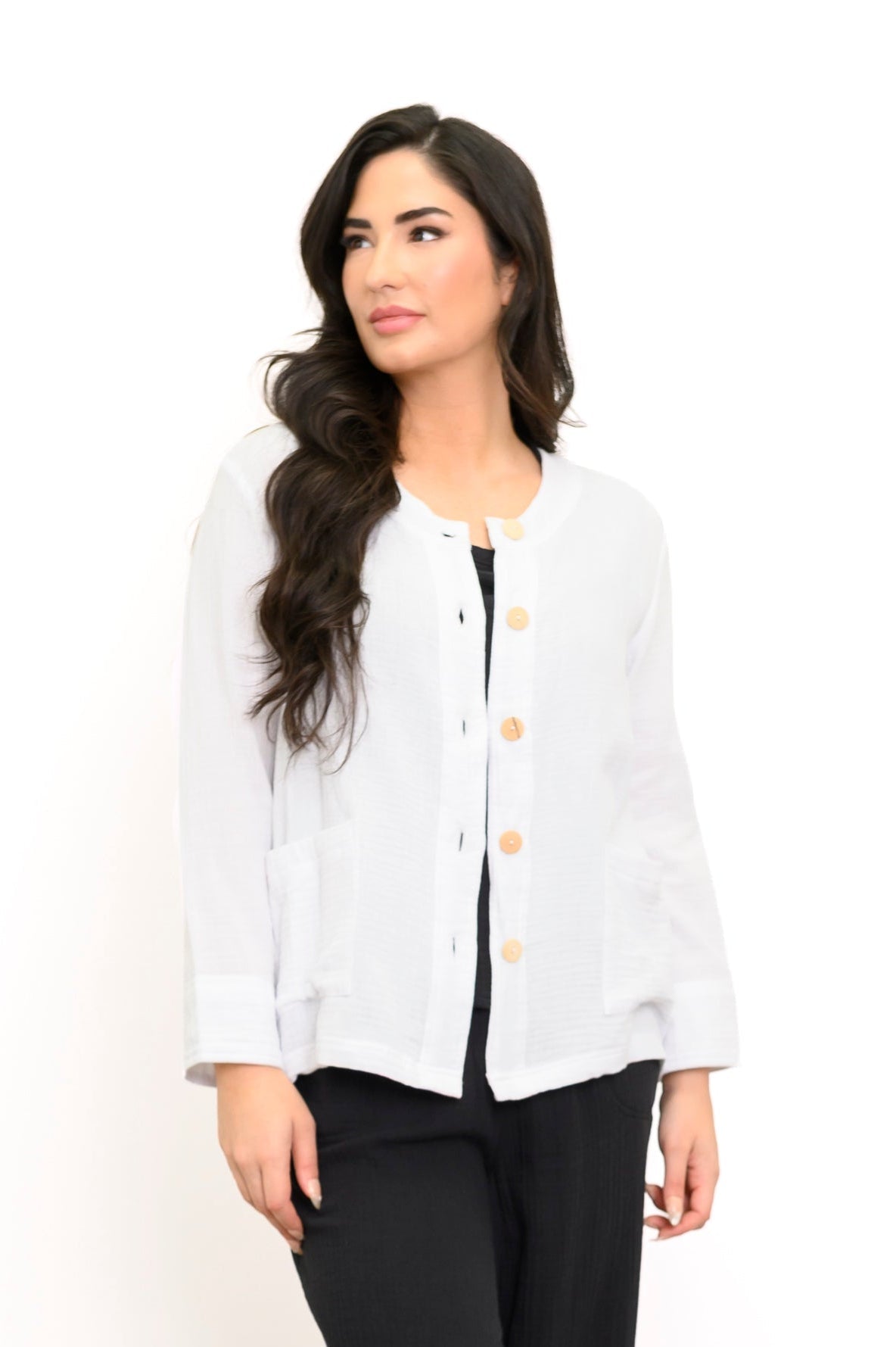 Meryl Jacket, White, Cotton Gauze