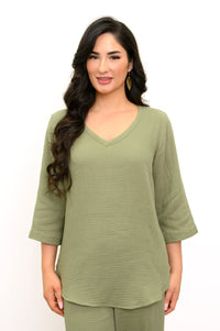Minna Blouse, Sage, Cotton Gauze