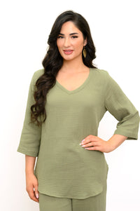 Minna Blouse, Sage, Cotton Gauze