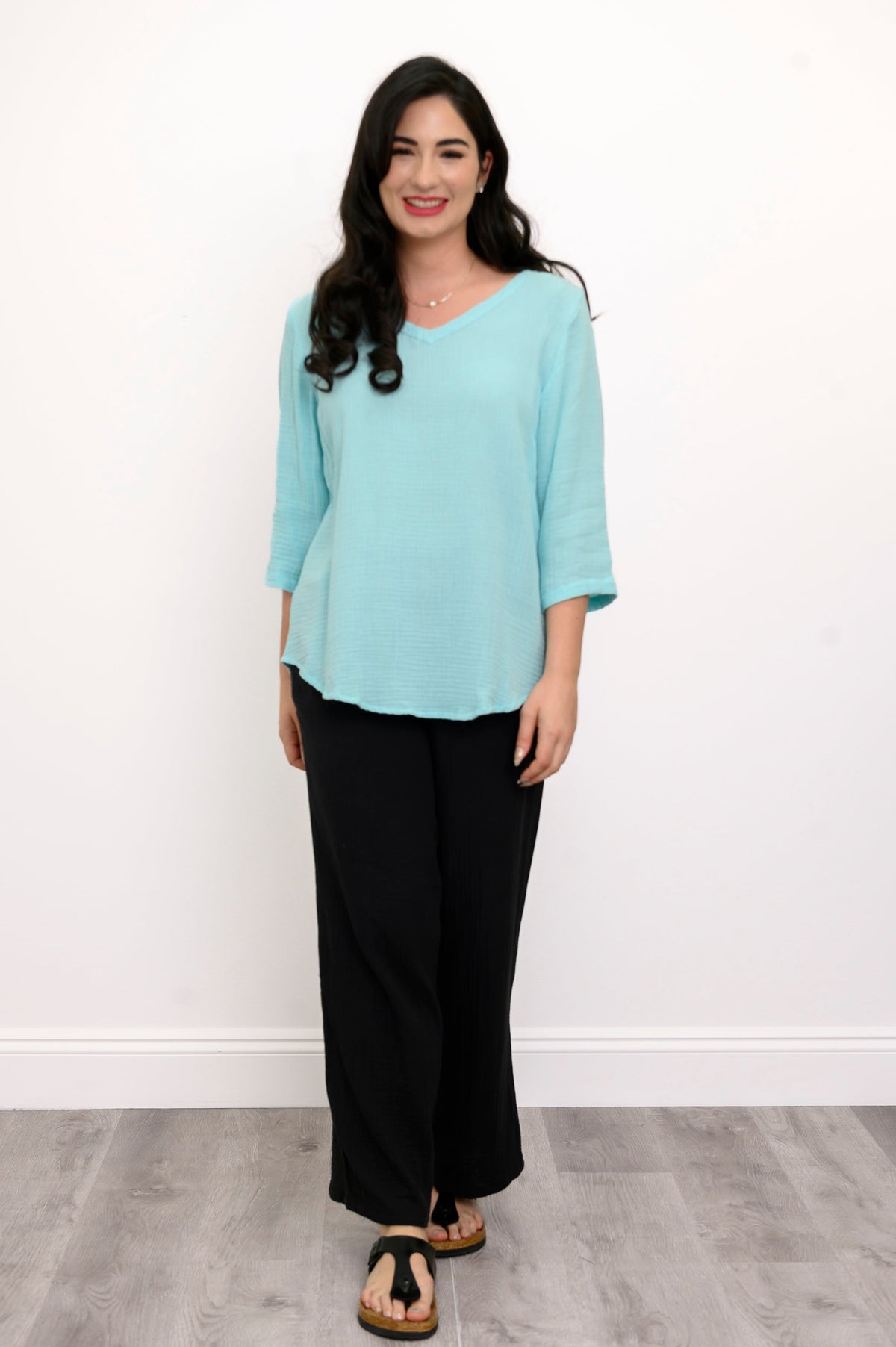 Minna Blouse, Turquoise, Cotton Gauze