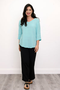 Minna Blouse, Turquoise, Cotton Gauze
