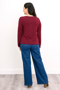 Mona Top, Burgundy, French Terry