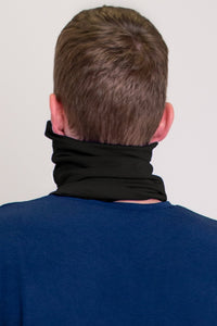 Black neck warmer/face cover mask.