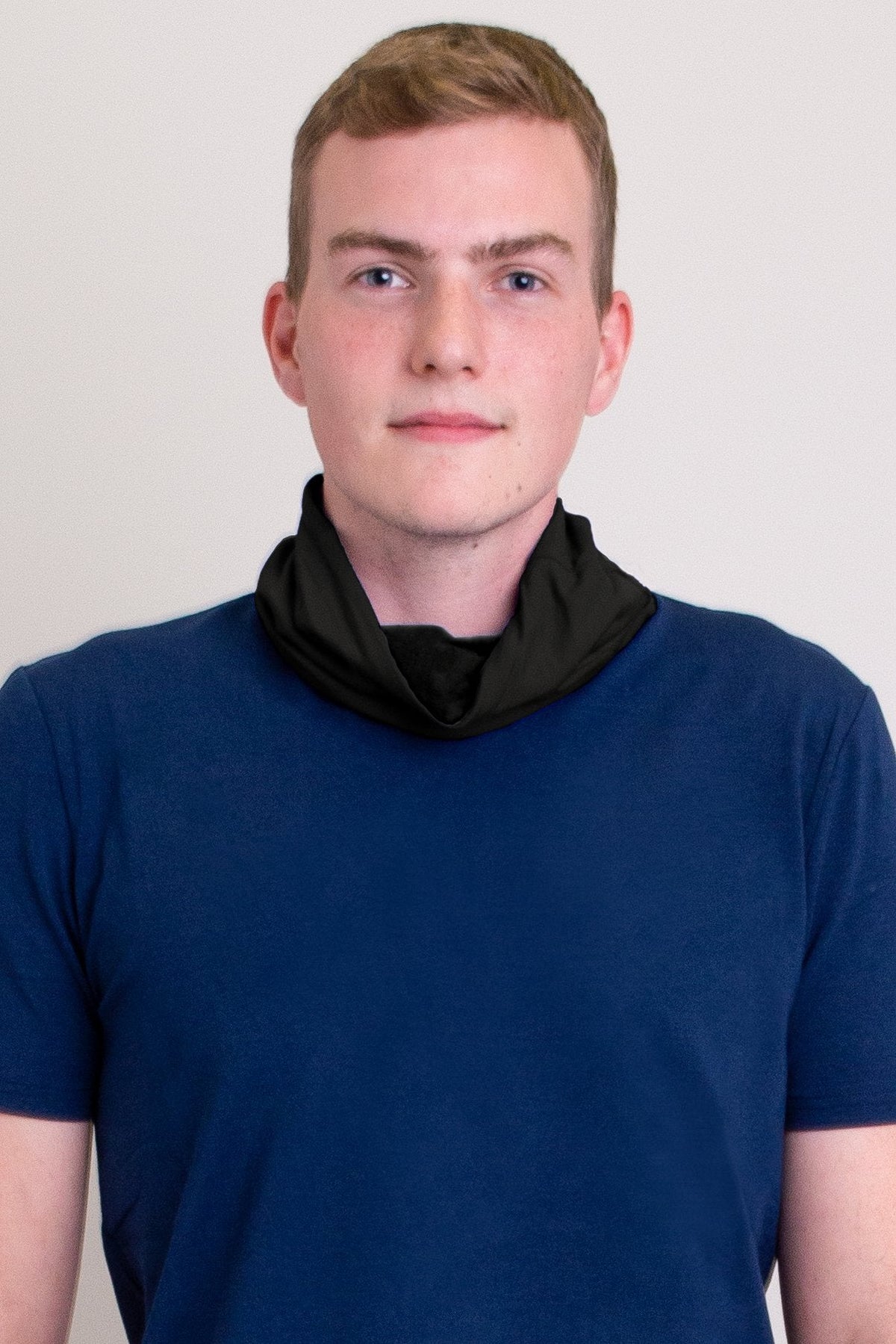 Black neck warmer/face cover mask.