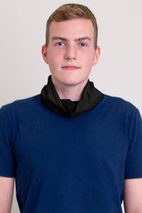 Black neck warmer/face cover mask.