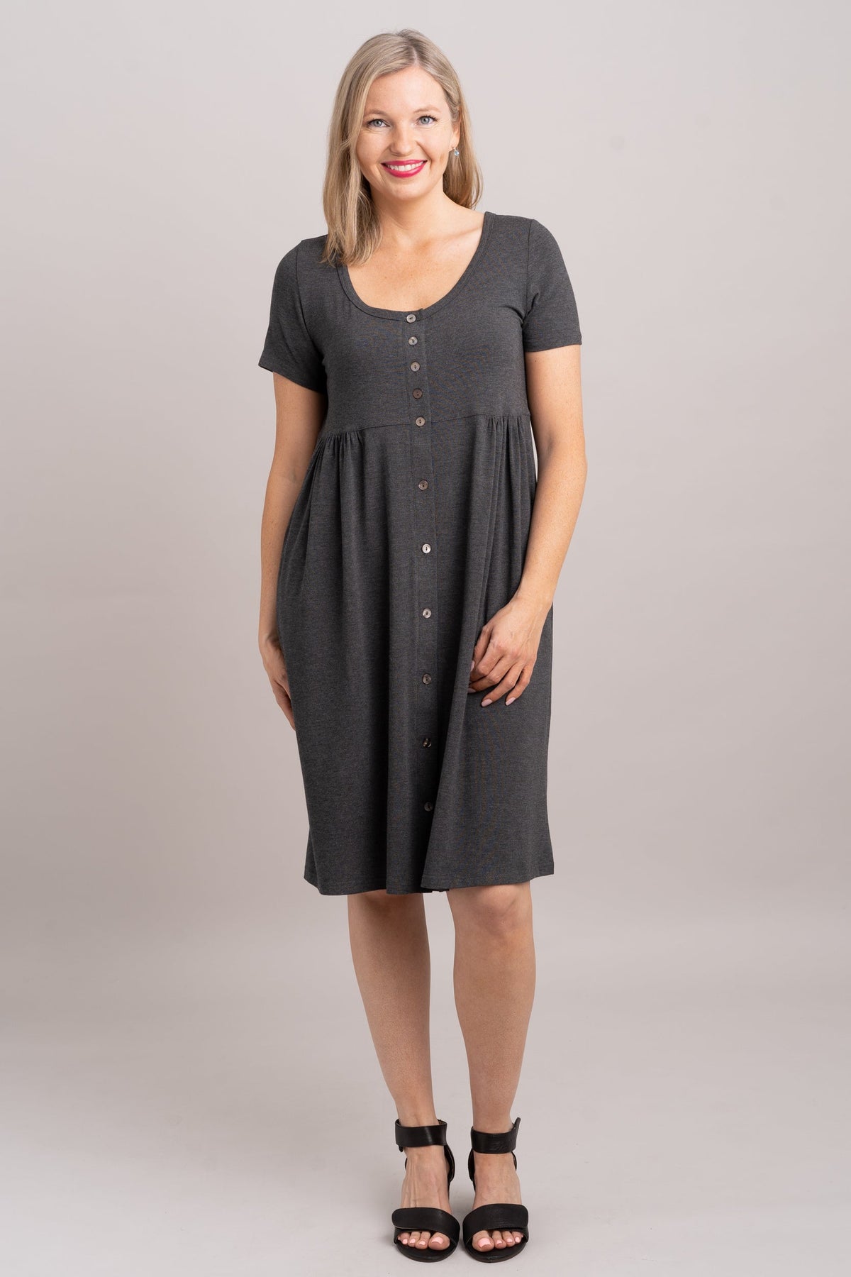 Nelly Short Sleeve Dress, Graphite, Bamboo - Final Sale