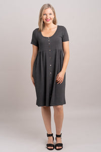 Nelly Short Sleeve Dress, Graphite, Bamboo - Final Sale