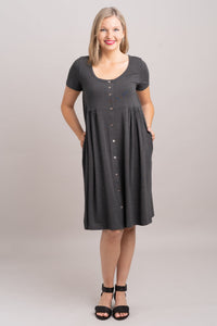 Nelly Short Sleeve Dress, Graphite, Bamboo - Final Sale