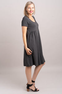 Nelly Short Sleeve Dress, Graphite, Bamboo - Final Sale