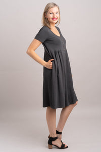 Nelly Short Sleeve Dress, Graphite, Bamboo - Final Sale
