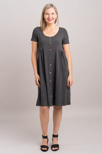 Nelly Short Sleeve Dress, Graphite, Bamboo - Final Sale