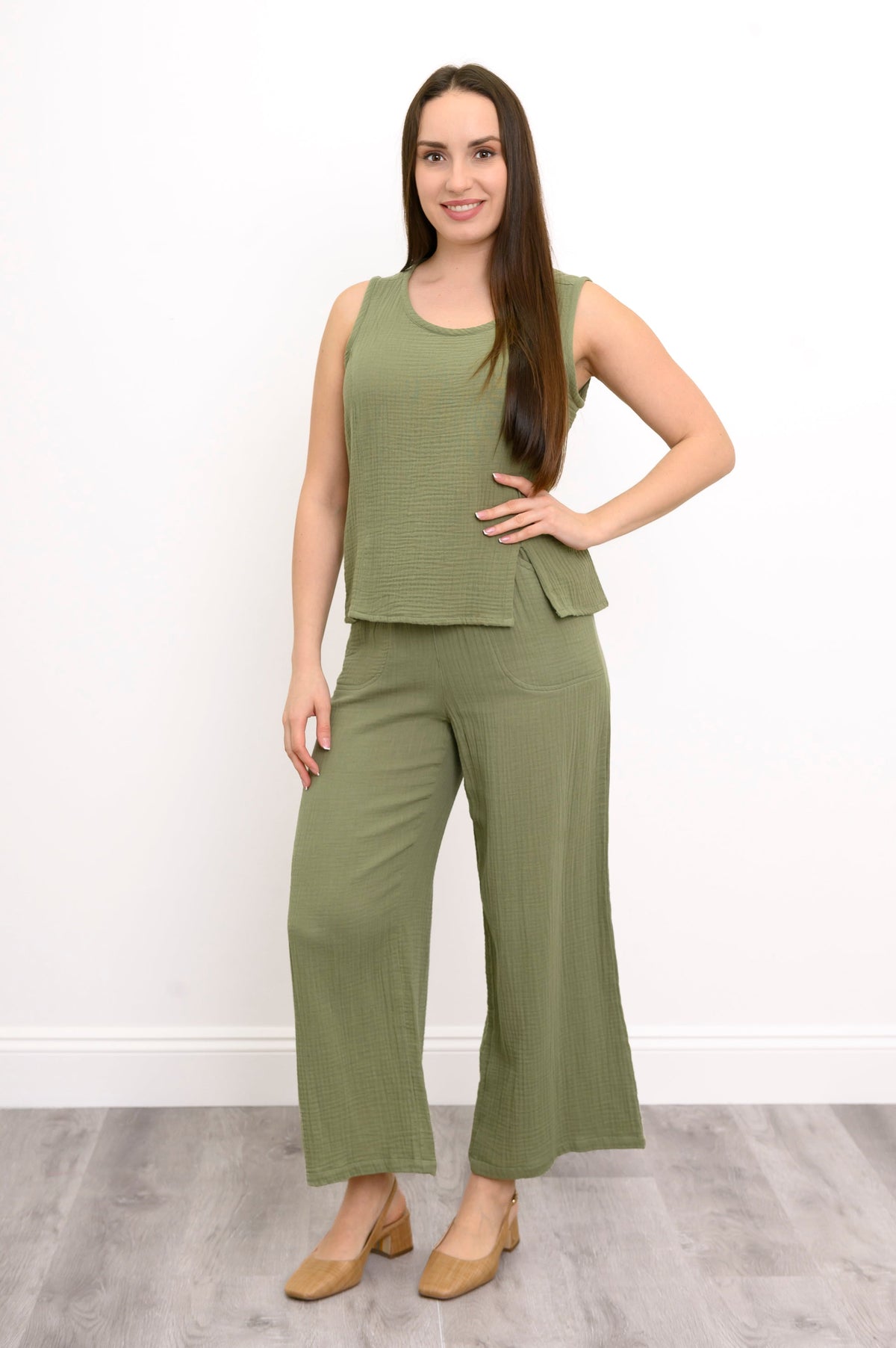 Orla Tank, Sage, Cotton Gauze