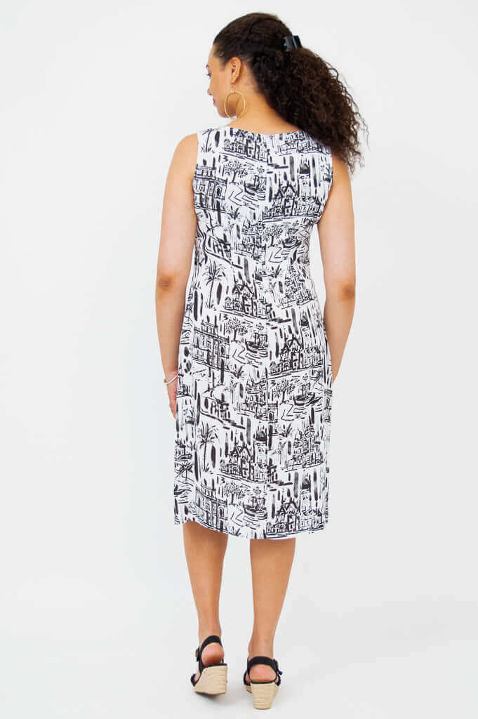 Back view of Patricia Shift Dress in City Sketch print