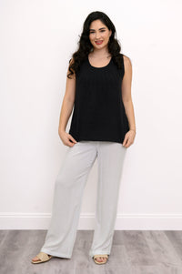 Pleat Tank, Black, Cotton Gauze