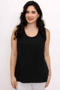 Pleat Tank, Black, Cotton Gauze