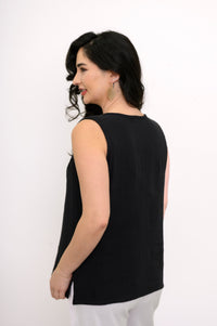 Pleat Tank, Black, Cotton Gauze