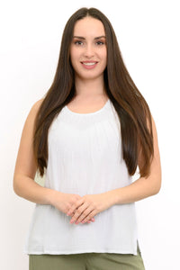 Pleat Tank, White, Cotton Gauze