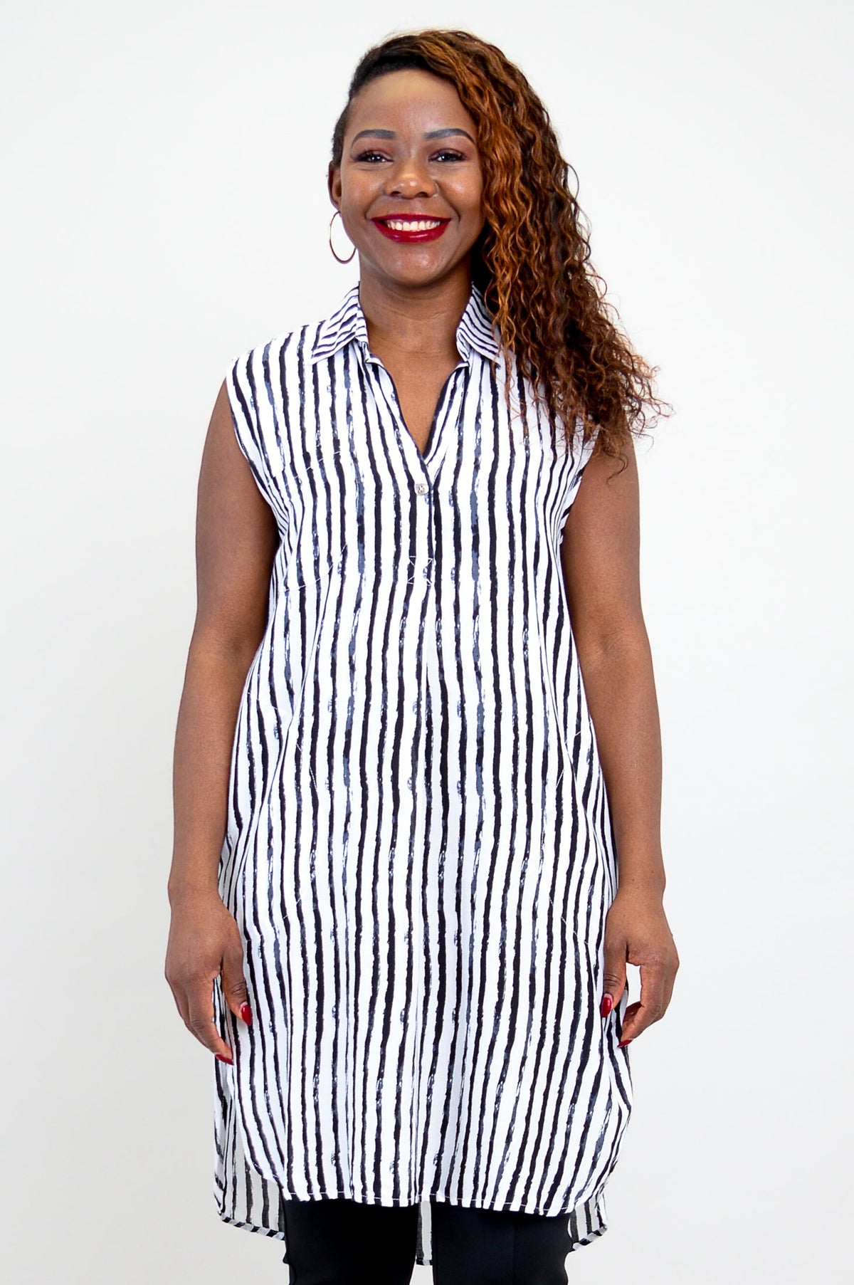 Queenie N/S Blouse, BW Stripe- Final Sale