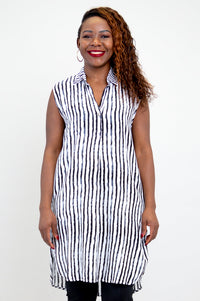 Queenie N/S Blouse, BW Stripe- Final Sale