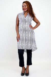 Queenie N/S Blouse, BW Stripe- Final Sale