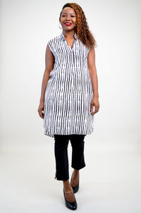 Queenie N/S Blouse, BW Stripe- Final Sale