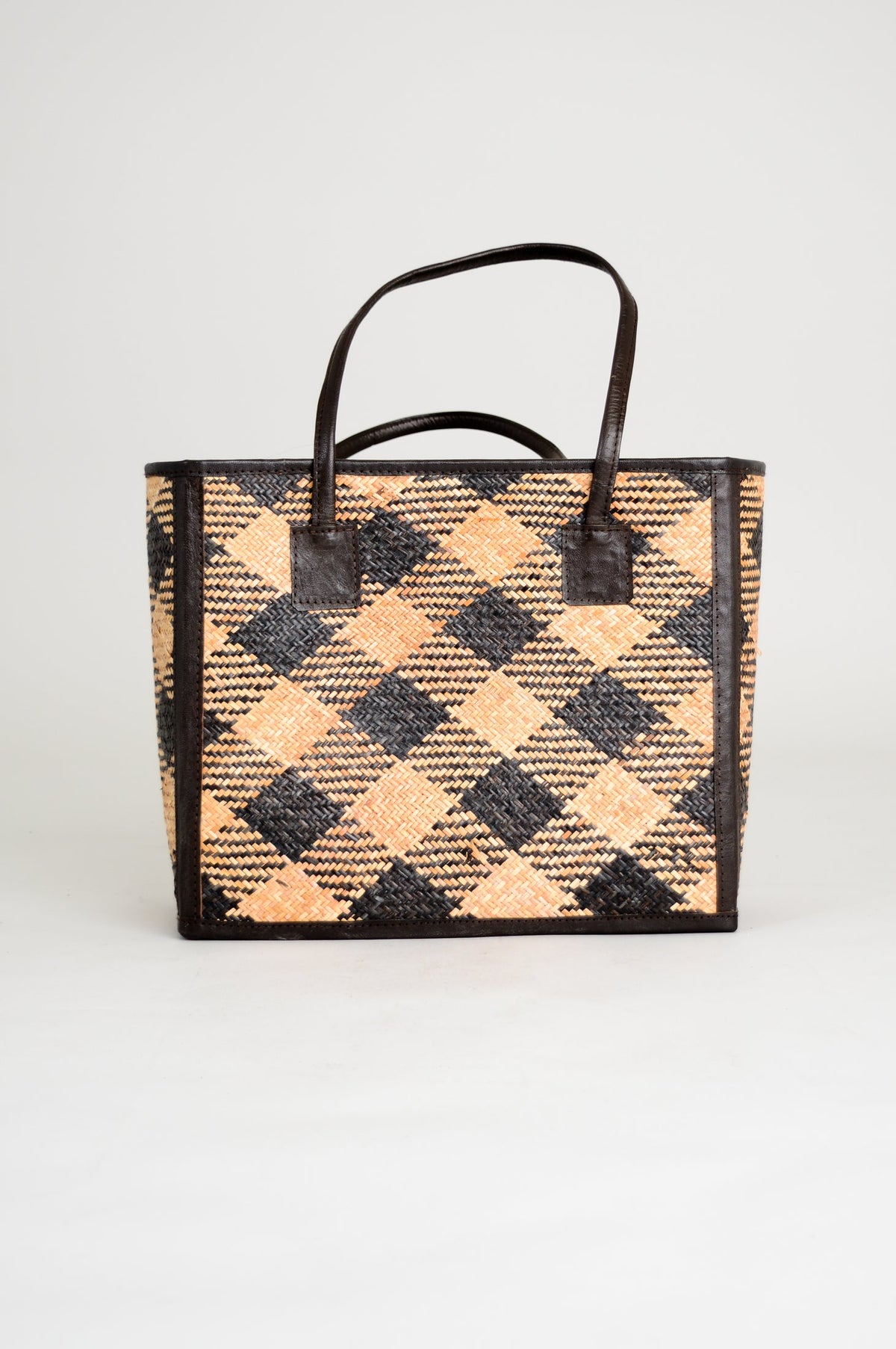 Rectangle Rattan Purse with Black Leather, Large