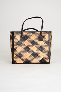 Rectangle Rattan Purse with Black Leather, Large