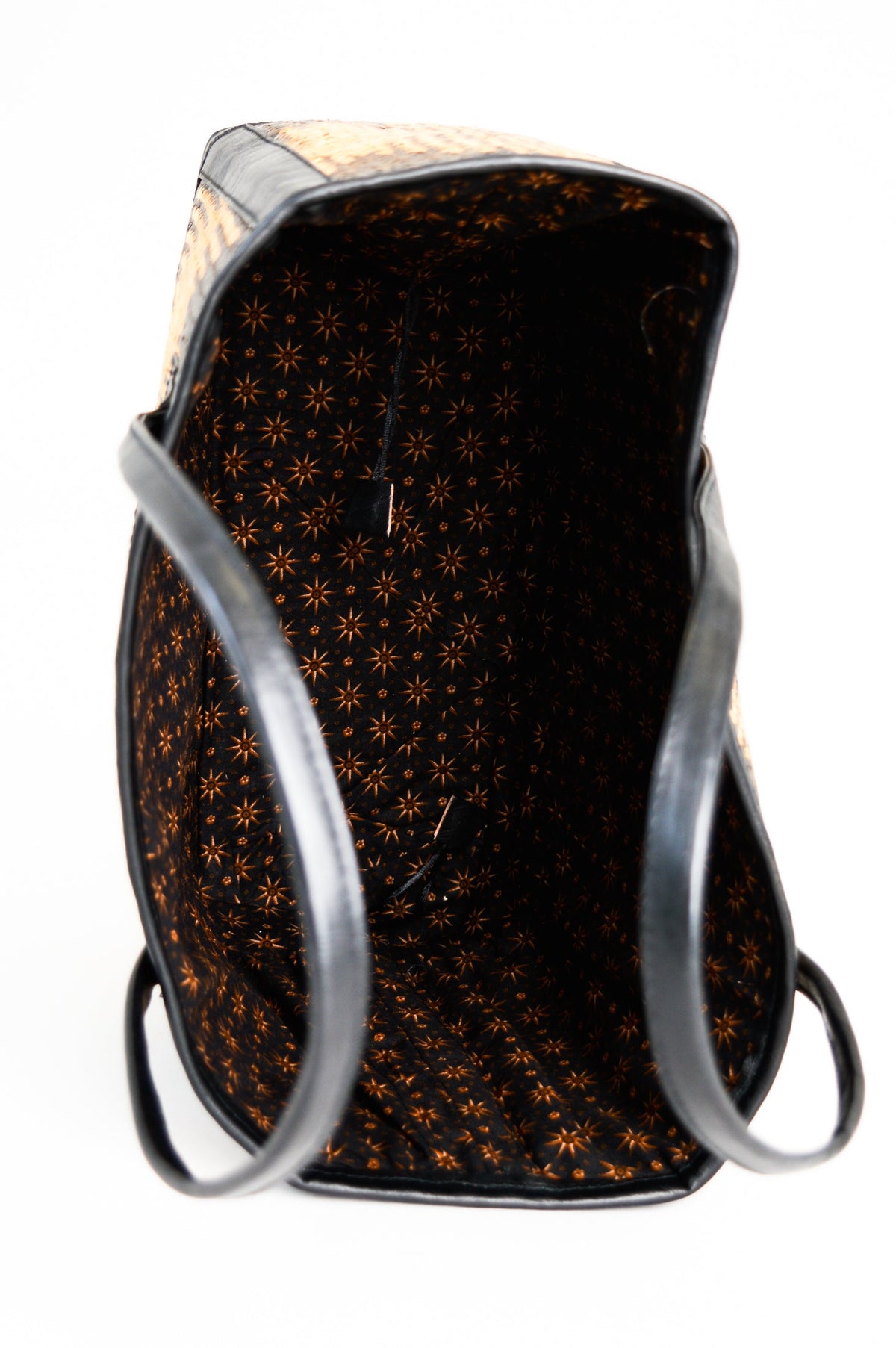 Rectangle Rattan Purse with Black Leather, Large